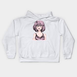 Sleepy Pink Haired Girl Kids Hoodie